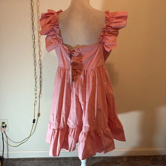 Club L London pink ruffle sleeve babydoll maternity mini dress - Picture 7 of 9
